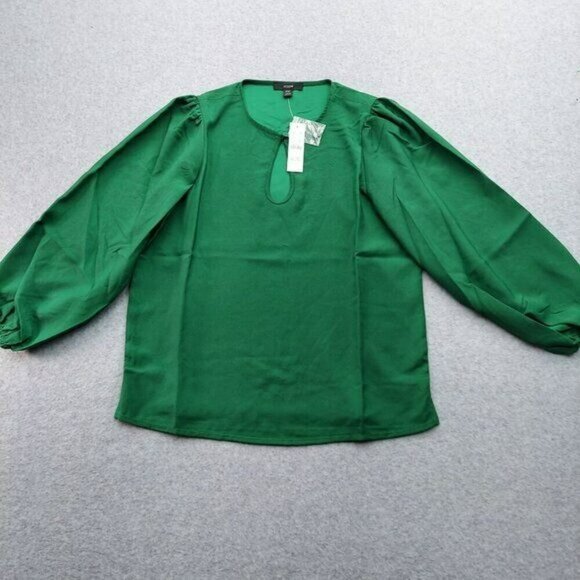 J Crew Green Puff Sleeve Keyhole Neckline Crepe Top Blouse BL711 Women Size  XSP - Picture 1 of 15